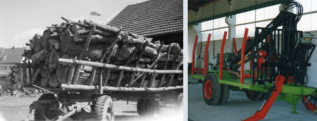 Holzfuhre anno 1950 und Kranwagen mit Triebachse - Eigenbau der MACK GmbH